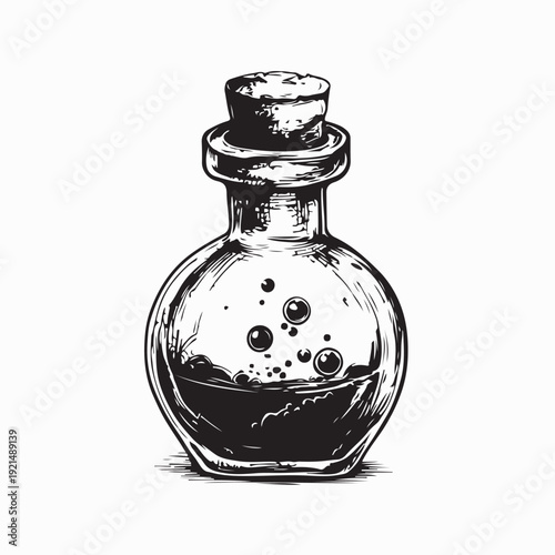 Magical Glowing Potion In A Vintage Glass Bottle with Mystic Particles
