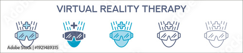 Virtual Reality Therapy Element For Design Graphic - Multi Styles. Vector Illustration Of Two Colored And Black. Multiple Icons Designs Can Be Used For Mobile, Ui, Web 