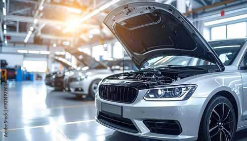 Automobiles in a professional service bay