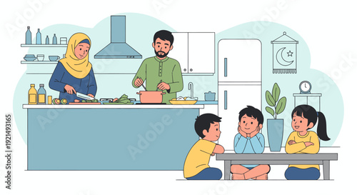 Family cooking together in the kitchen.