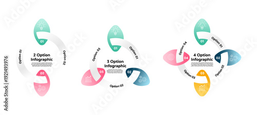 Vector circle round infographic 2, 3, 4 option step set collection series for presentation templates, processes, banners, posters, ui ux, business icons, annual reports. Vector editable