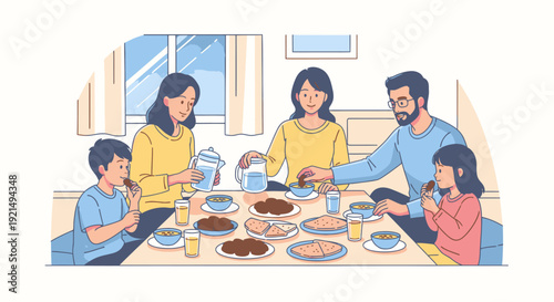 A family enjoying a meal together.