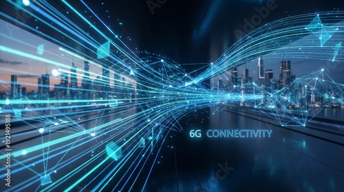 Wallpaper Mural Futuristic 6G High Speed Network Connection and Data Transfer Concept Torontodigital.ca