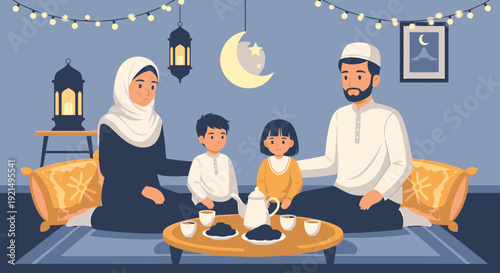 A Muslim family breaking their fast during Ramadan.