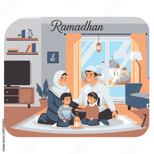 Family celebrating Ramadan at home together.