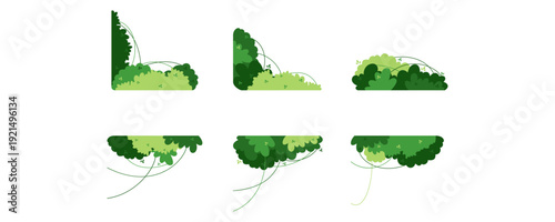 Green forest bush corner background illustration. Vector isolated.