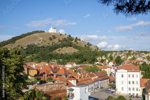 Panoramic View of Mikulov Old Town Rooftops and Holy Hill with Saint Sebastian Chapel
