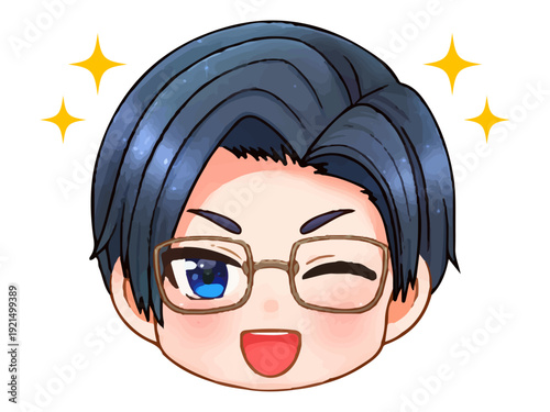 眼鏡の会社員のちびキャラ顔アイコンイラスト素材2