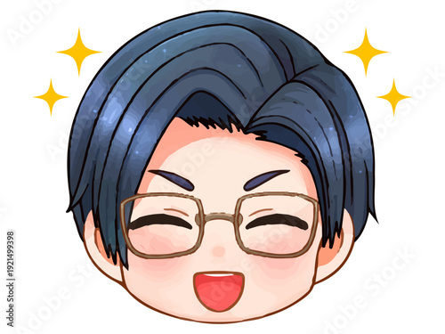 眼鏡の会社員のちびキャラ顔アイコンイラスト素材3