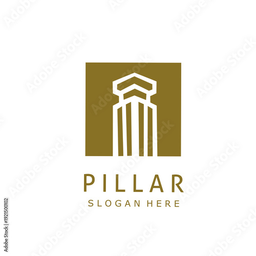 Minimalist vector logo featuring a gold geometric pillar icon within a square. Elegant linear design ideal for law firms, real estate, architectural agencies, and professional consulting services