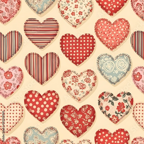Vintage Patchwork Heart Fabric Pattern