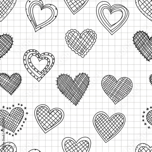 Doodle Heart Pattern - Black and White