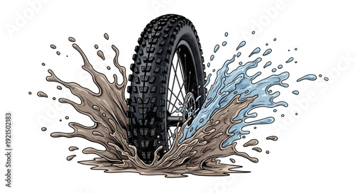 Tire Splashing Mud Water.