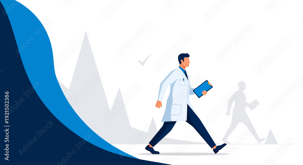 Fototapeta premium Medical Professional Walking with Medical Chart in a Modern Clinic