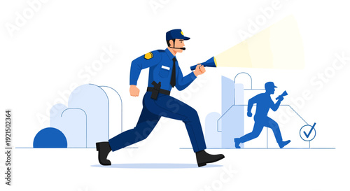 Security Guard Running with Dog in Urban Environment