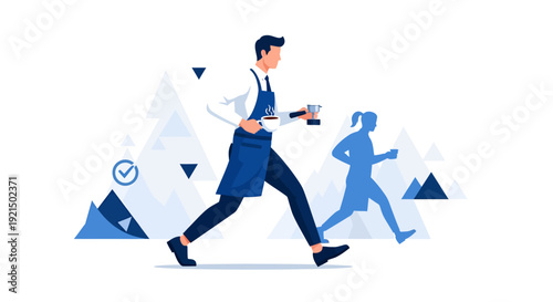 Business Professional Man Walking with Coffee Break Outdoors