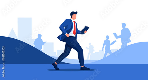 Business Professional Walking with Laptop in Urban Environment