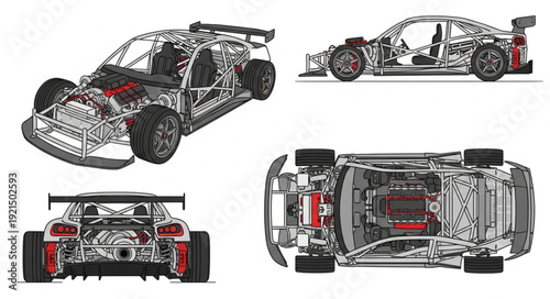 Technical Drawing of Racing Car.