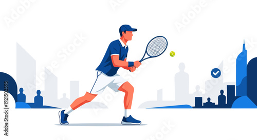 Dynamic Male Tennis Player in Action on Urban Court