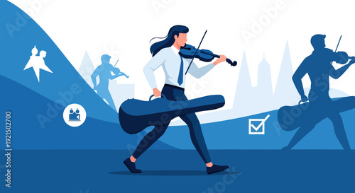 Elegant Woman Playing Violin in Nature with Silhouettes