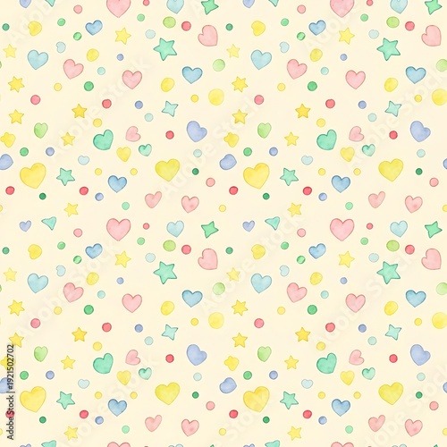 Cute Pastel Hearts and Stars Pattern