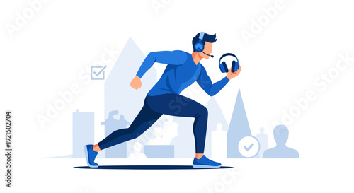 Dynamic Businessman Sprinting with Football in Hand for Success