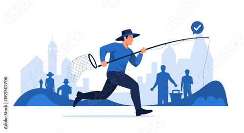 Businessperson Fishing for Success in City Park