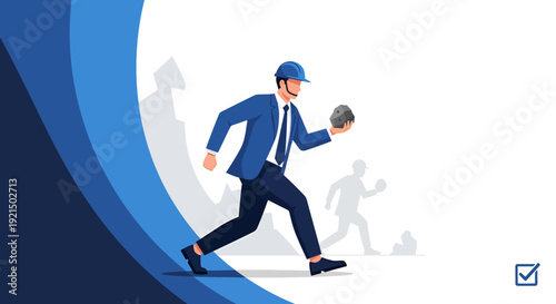 Businessman Running with Smartphone and Briefcase