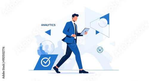 Modern Businessman Analyzing Data with Digital Cloud Interface