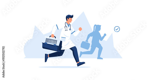 Dynamic Medical Professional Running with Medical Equipment