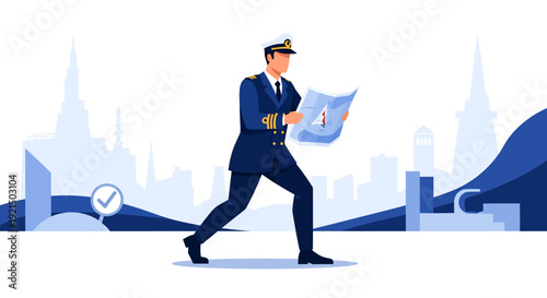 Businessman Running with Laptop in Cityscape