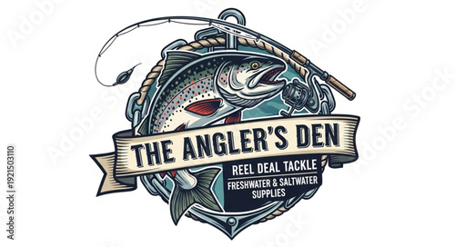 The Anglers Den Fishing Logo Design.