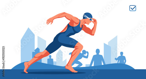 Dynamic Female Athlete Running in Urban Environment