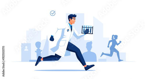 Dynamic Medical Professional Running with X-ray Scan