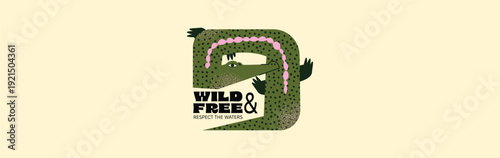 Tropical Crocodile Wildlife Banner Template.