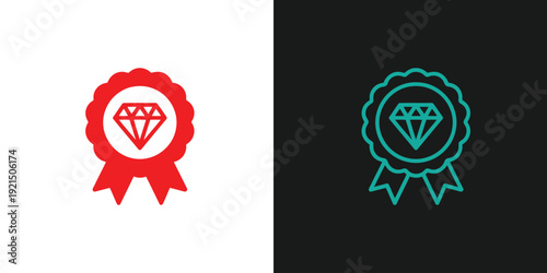 Iconic diamond emblems displayed on contrasting backgrounds, symbolizing luxury and quality assurance in a graphic illustration format from a straightforward viewpoint