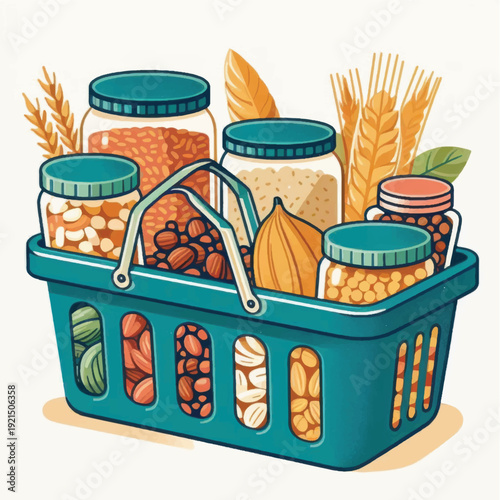 Food Storage Basket with Various Ingredients.