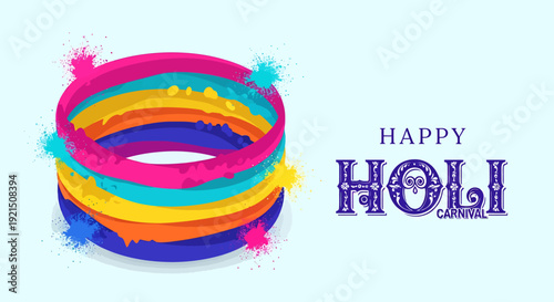 Colorful Holi Festival Rings with Happy Holi Greeting