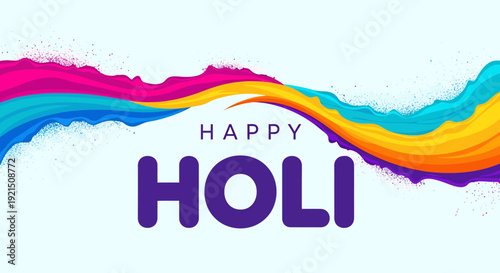 Vibrant Holi Festival Colors Splash with Happy Holi Text