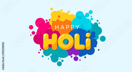 Vibrant Happy Holi Festival Greeting with Color Splatters