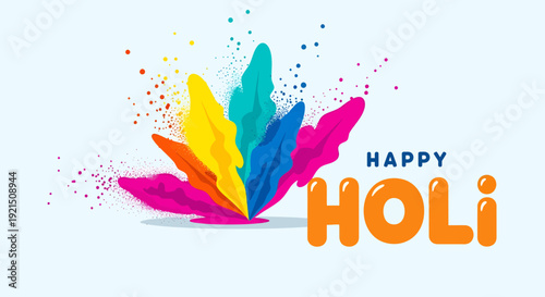 Colorful Holi Festival Powder Splash with Happy Holi Text
