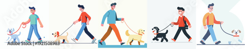Vector of a man takes her dog for a walk.