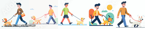 Vector of a man takes her dog for a walk.
