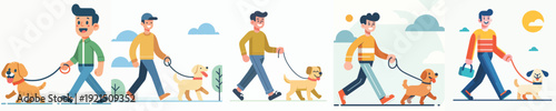 Vector of a man takes her dog for a walk.