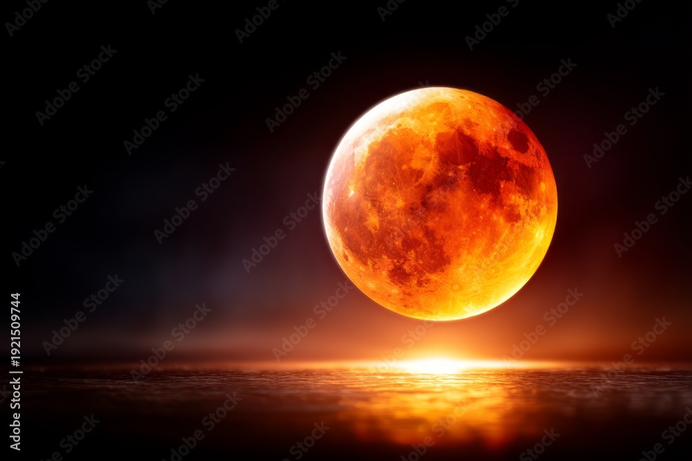 Fototapeta premium Glowing Red Moon During Lunar Eclipse Celebration in Night Sky