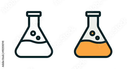 Science Laboratory Flask Flat and Outline Icon – Education Vector