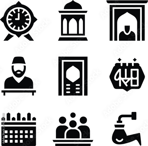 Black and white icons representing ramadan and daily life