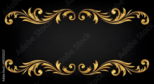 Elegant Gold Ornate Scroll Frame Border on Black Background