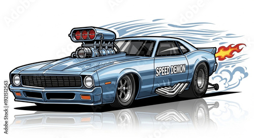 Vintage Blue Muscle Car Illustration.