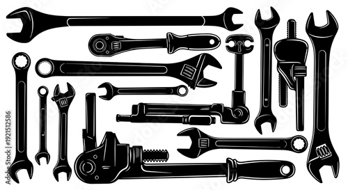 Black wrenches assortment vector